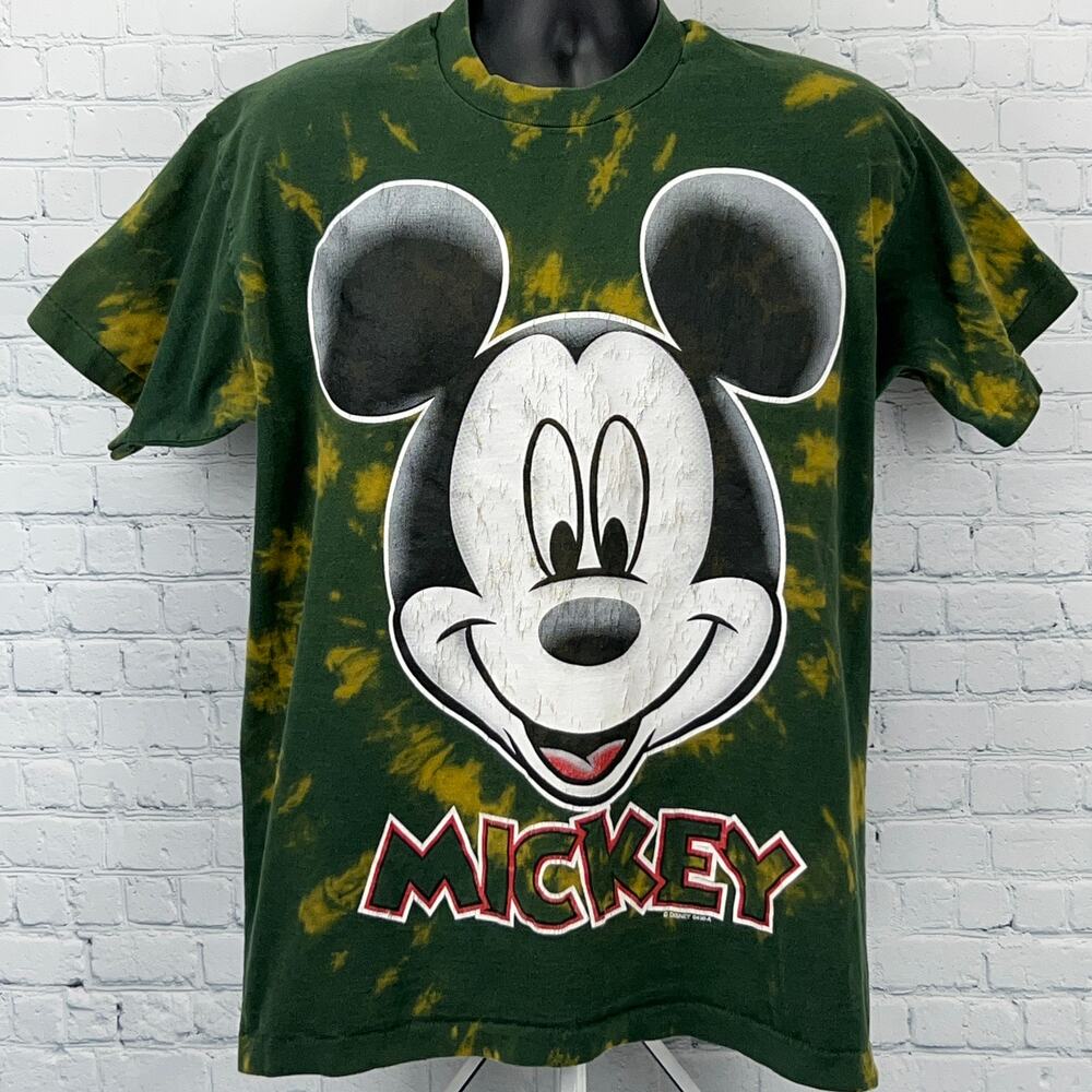 Vintage 90s Mickey Mouse Big Face T Shirt Disney Disneyland Green Tee XL X-Large